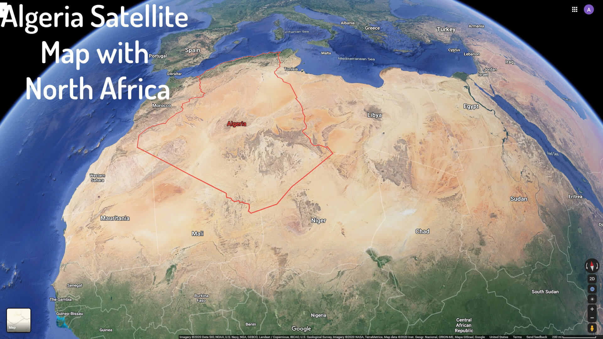 Algeria Satellite Map with North Africa
